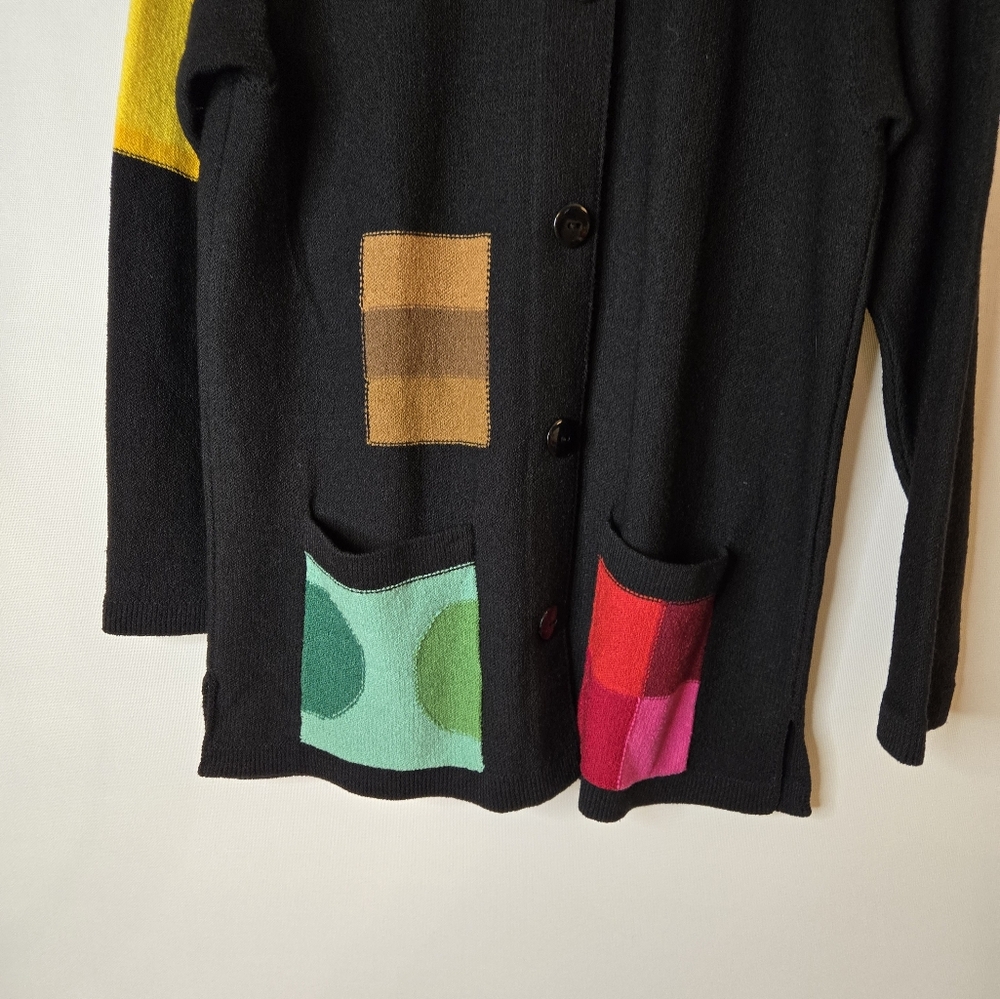 ALNORAL Women's Size M 75% Wool Art-to-Wear tunic cardigan with patchwork detail - Picture 5 of 11